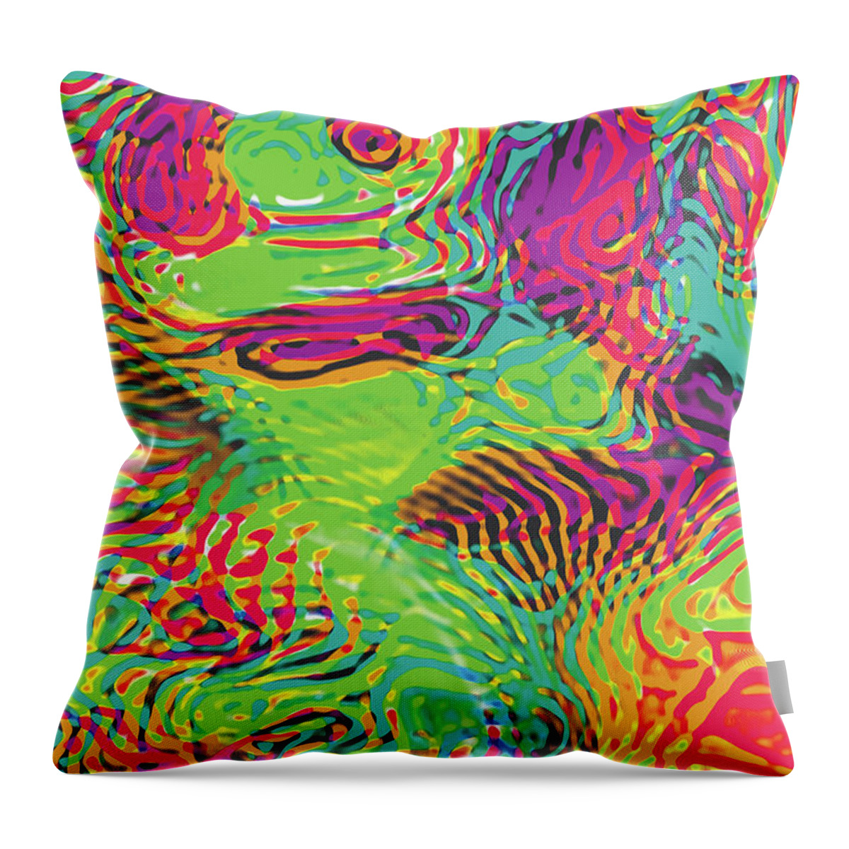 Abstract Art Throw Pillow featuring the digital art Primary Ripples In Green by David Davies