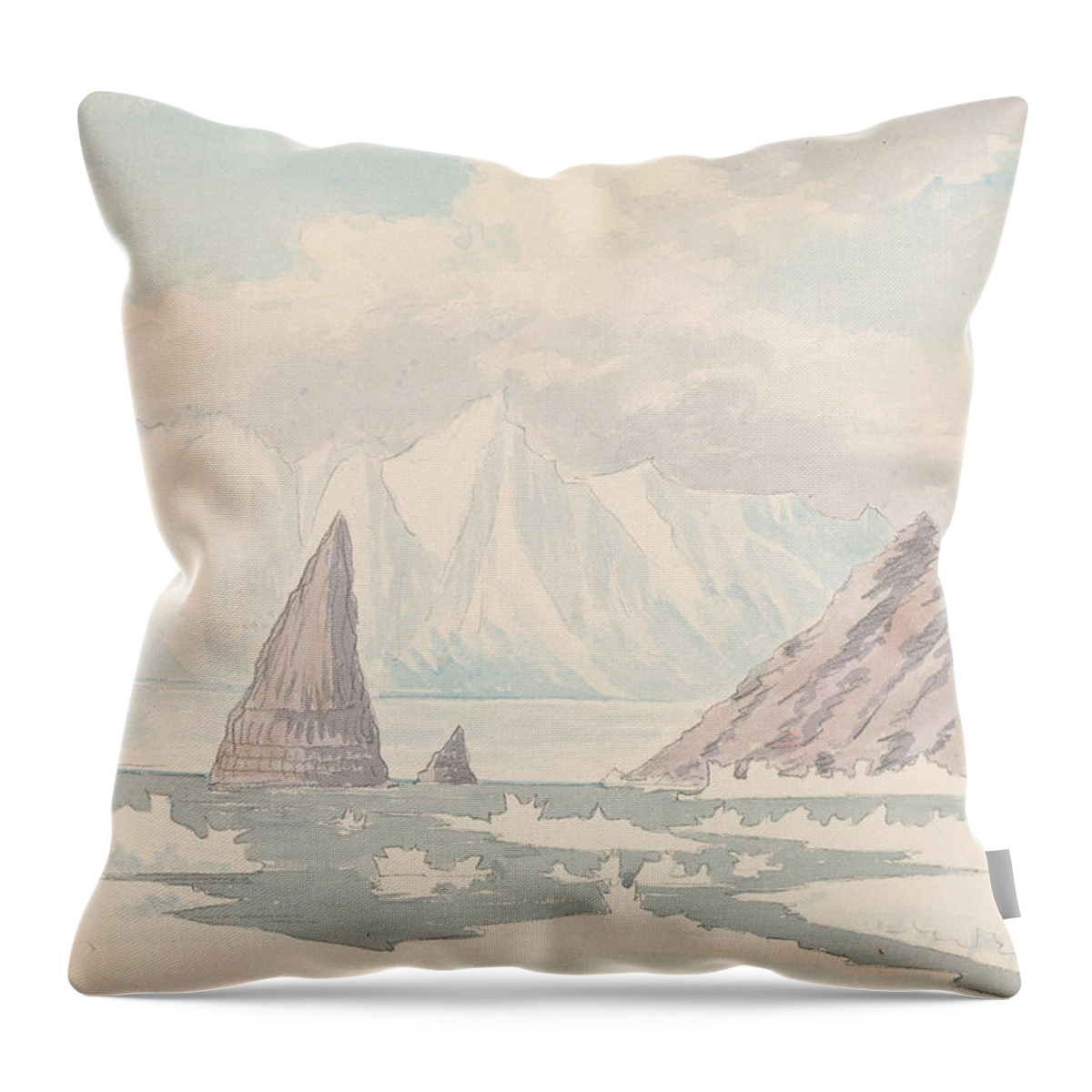 19th Century Throw Pillow featuring the drawing Princess Charlotte's Monument, Coburg Bay by Charles Hamilton Smith