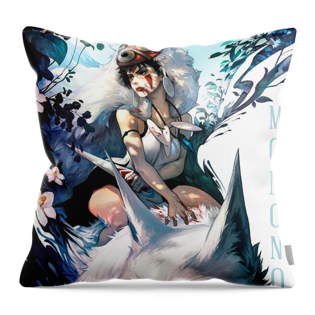 Anime Throw Pillow featuring the digital art Princess Mononoke by Barbara Del Rio
