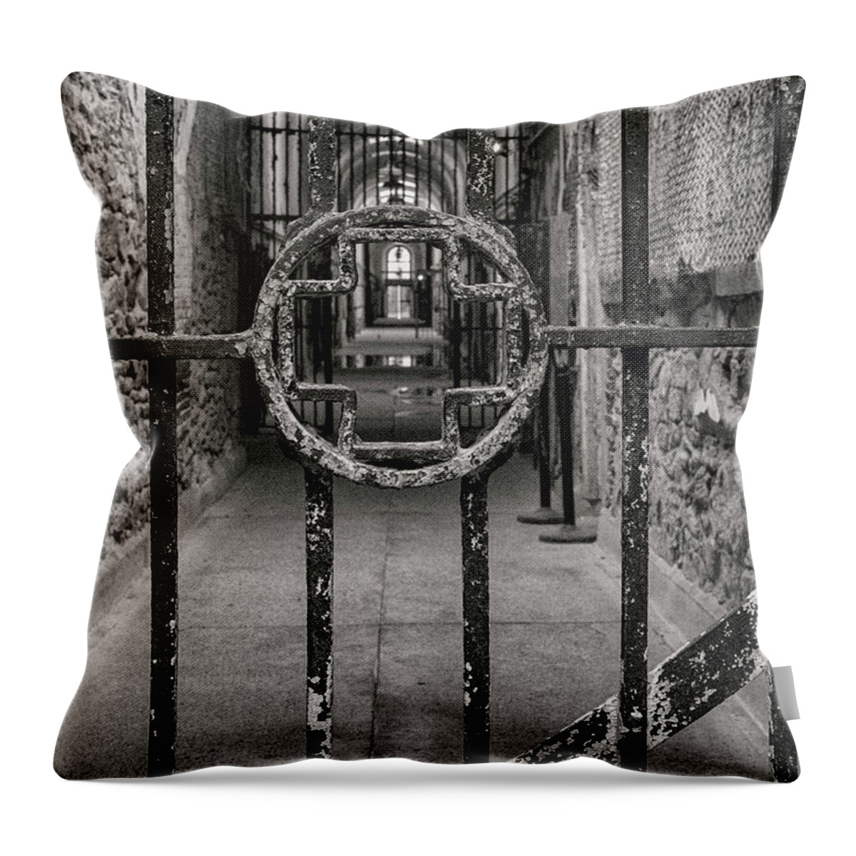 Eastern State Penitentiary Throw Pillow featuring the photograph Prison Dispensary 3 by Bob Phillips