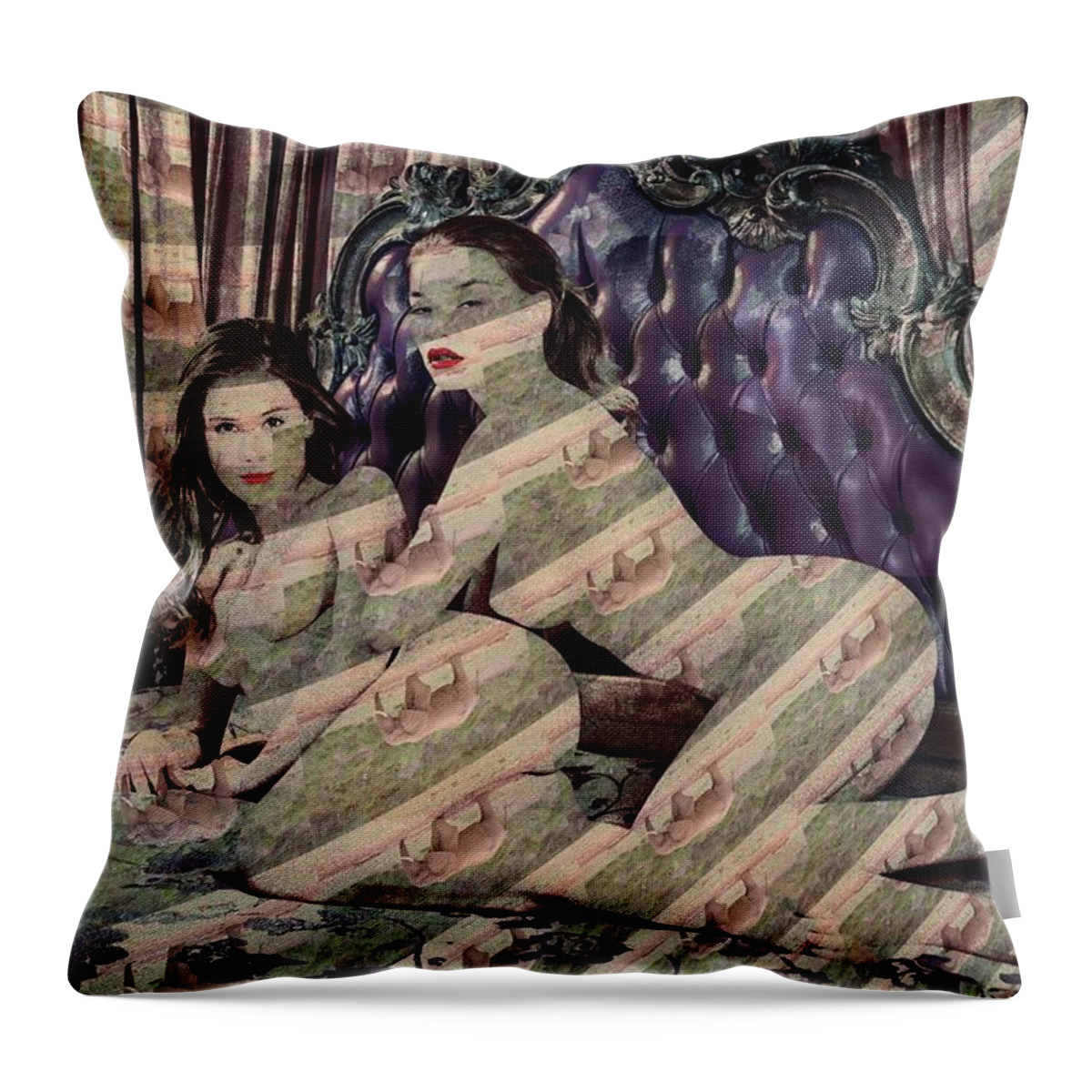 Fractal Throw Pillow featuring the mixed media Prometheus Sisters Elephant by Stephane Poirier