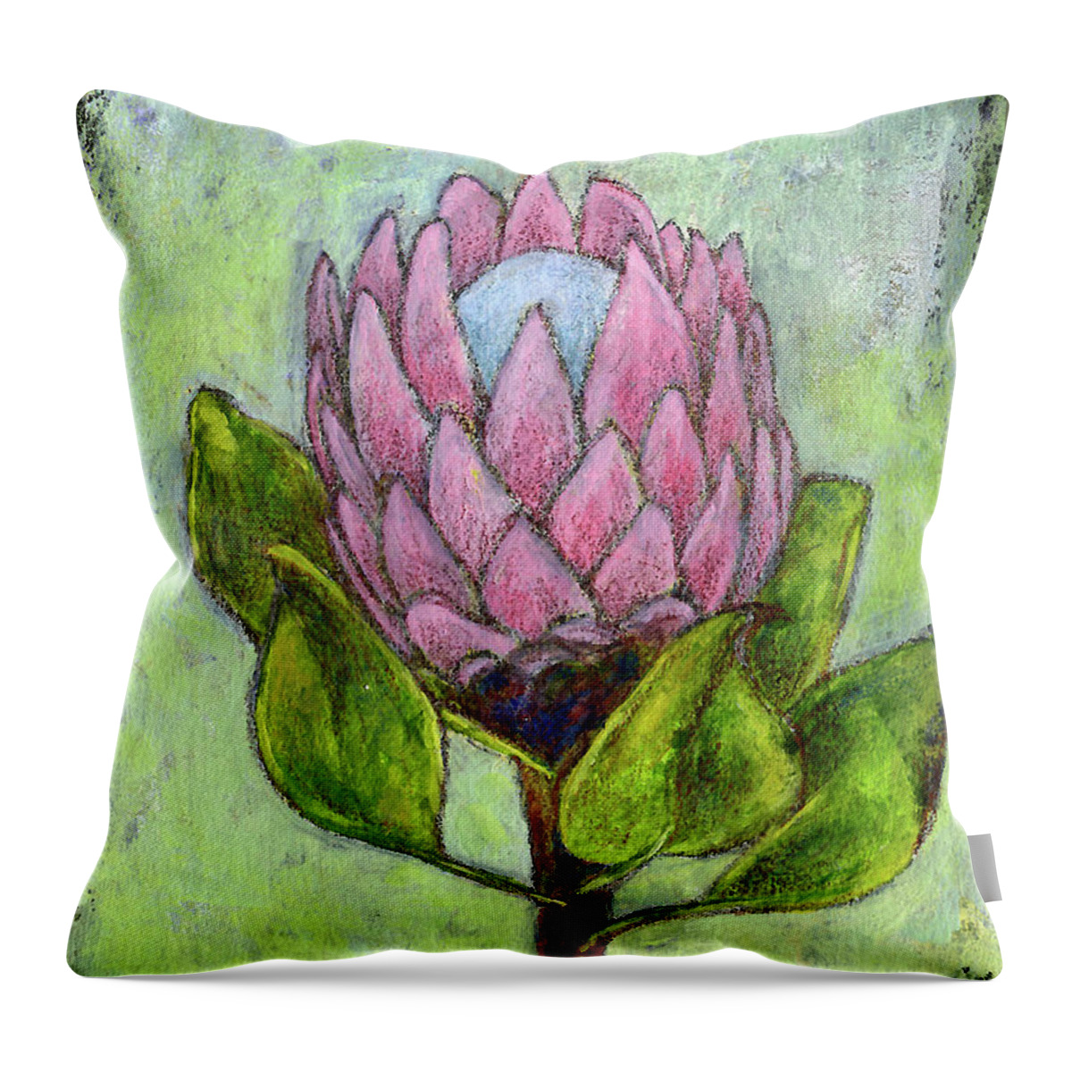 Protea Throw Pillow featuring the mixed media Protea Flower by AnneMarie Welsh