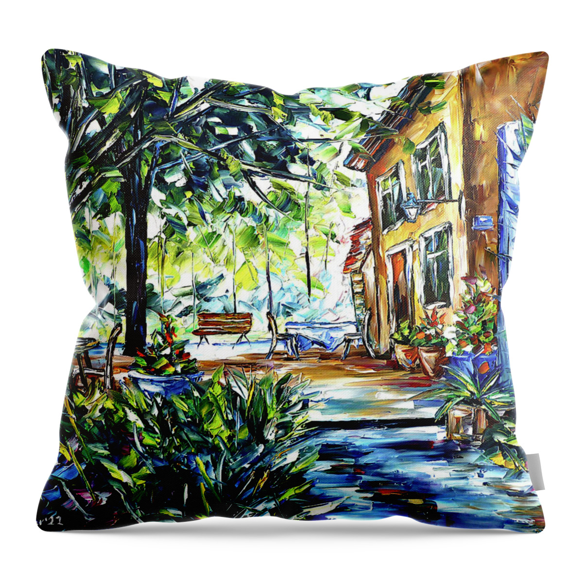 House In Provence Throw Pillow featuring the painting Provence Idyll by Mirek Kuzniar