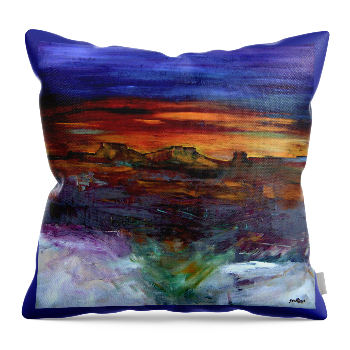 Landscape Throw Pillow featuring the painting Pruple Sky by Jim Stallings