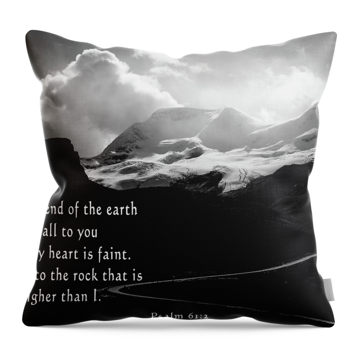 Psalm 61 Mountain Quote Throw Pillow featuring the mixed media Psalm 61 Mountain Quote by Dan Sproul