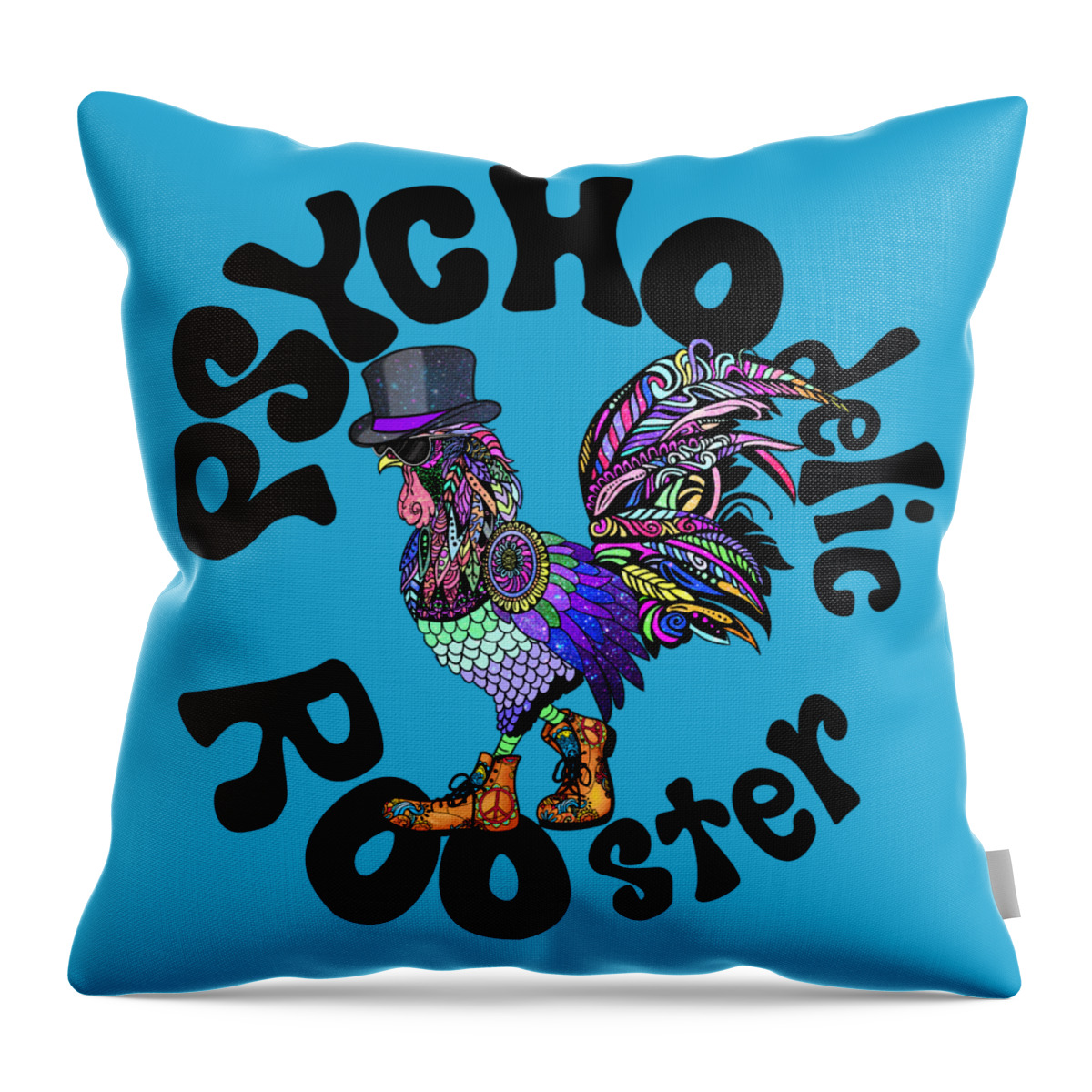 Throw Pillow featuring the digital art PSYCHOdelic ROOster Aqua Print by Tony Camm