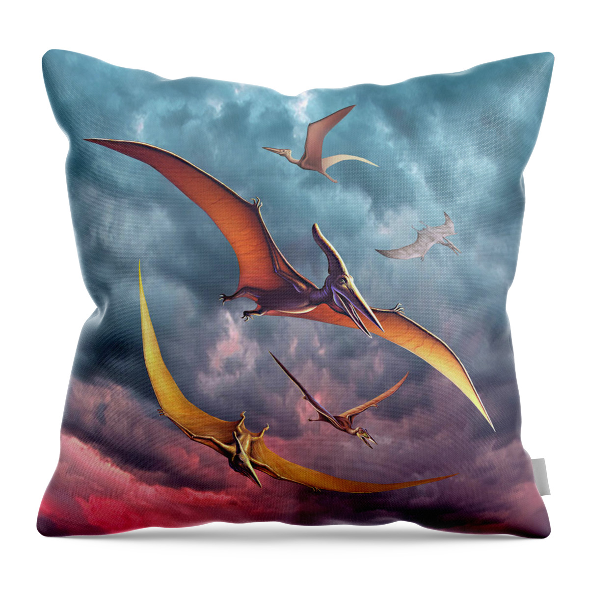 Pterosaur Throw Pillow featuring the digital art Pterosaur Squadron by Jerry LoFaro