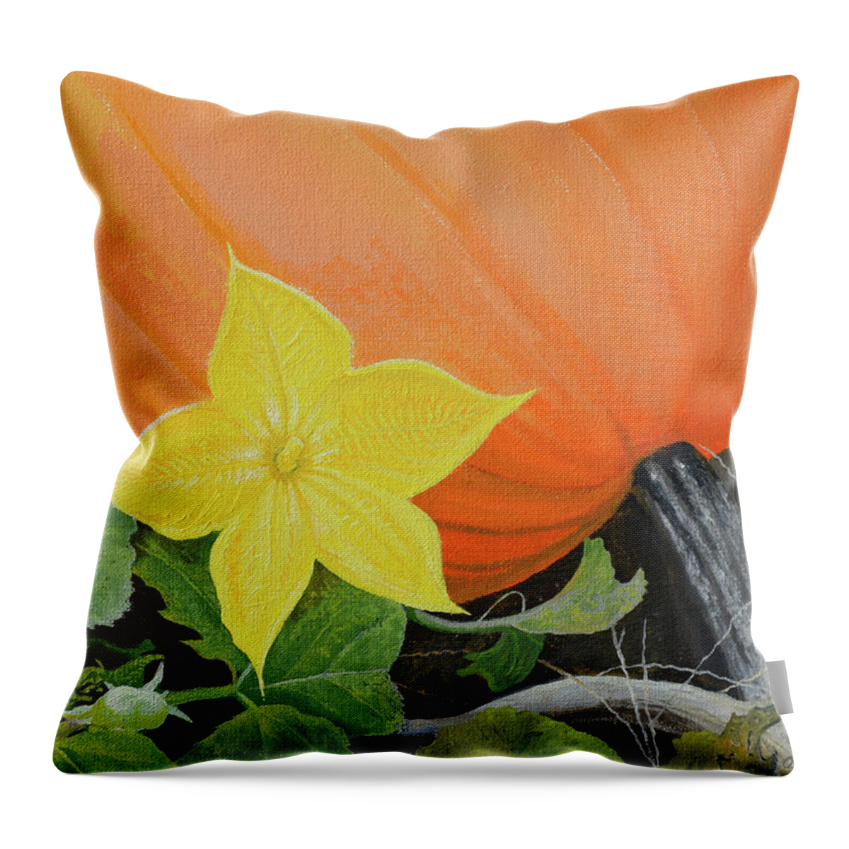 Pumpkin Throw Pillow featuring the painting Pumpkin Blossom by Charles Owens