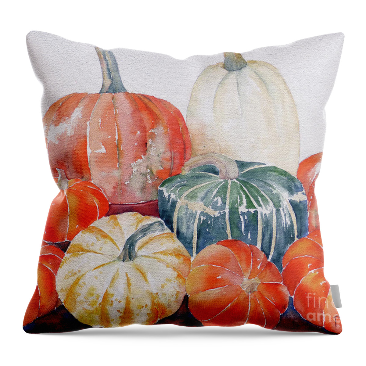 Realism Throw Pillow featuring the painting Pumpkins And Squash by Pat Katz