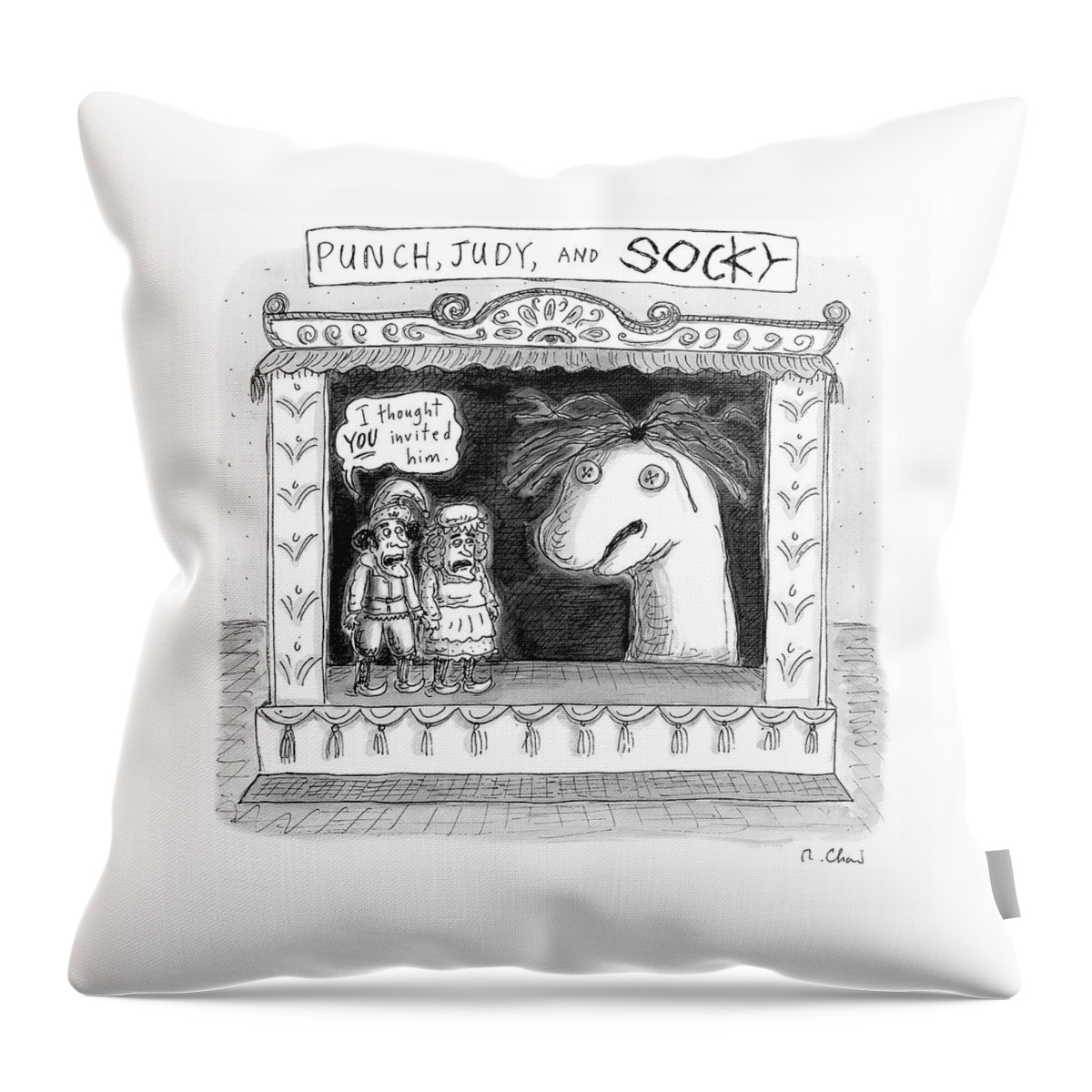 Punch, Judy And Socky Throw Pillow