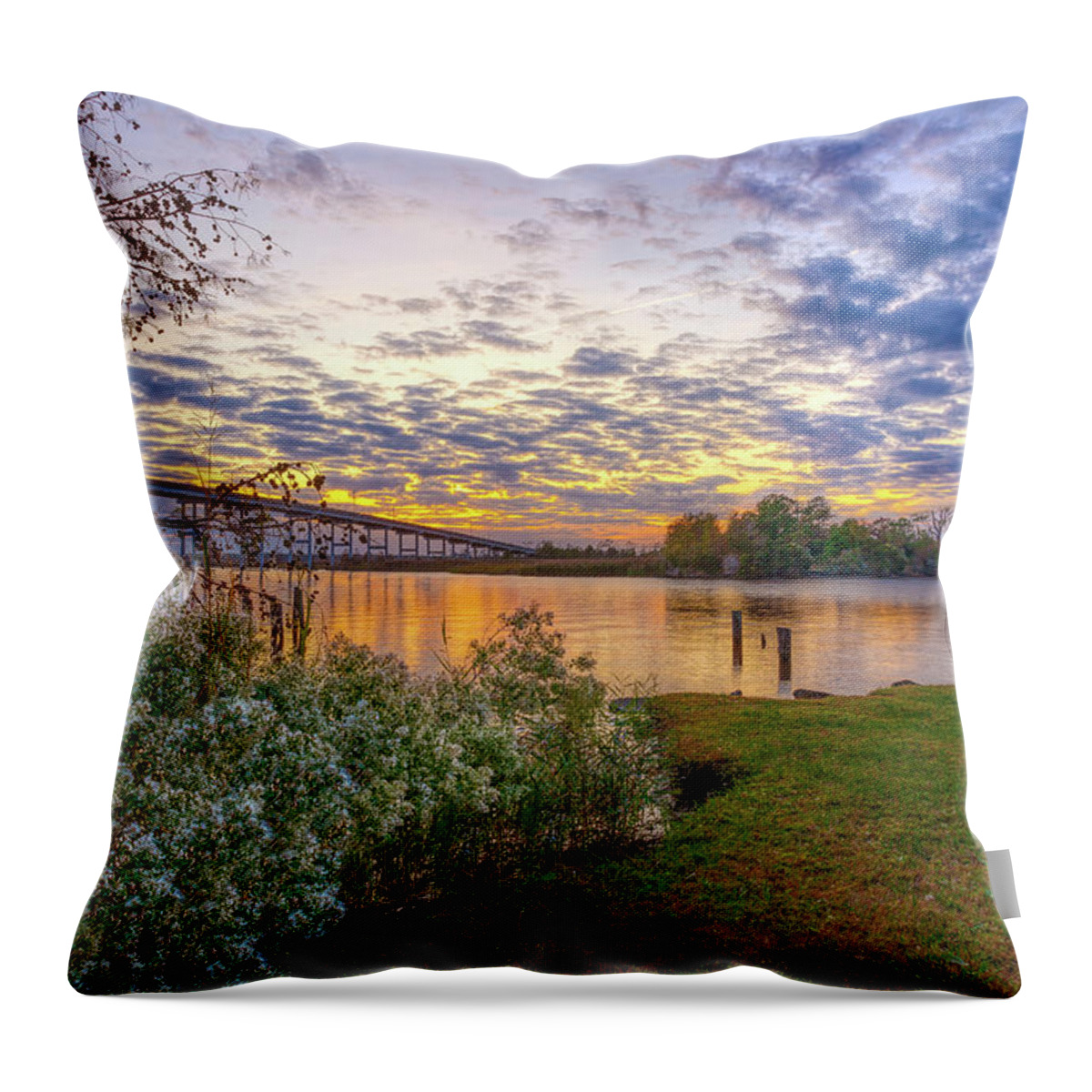 Pungo Throw Pillow featuring the photograph Pungo Ferry Bridge Sunset I by Donna Twiford