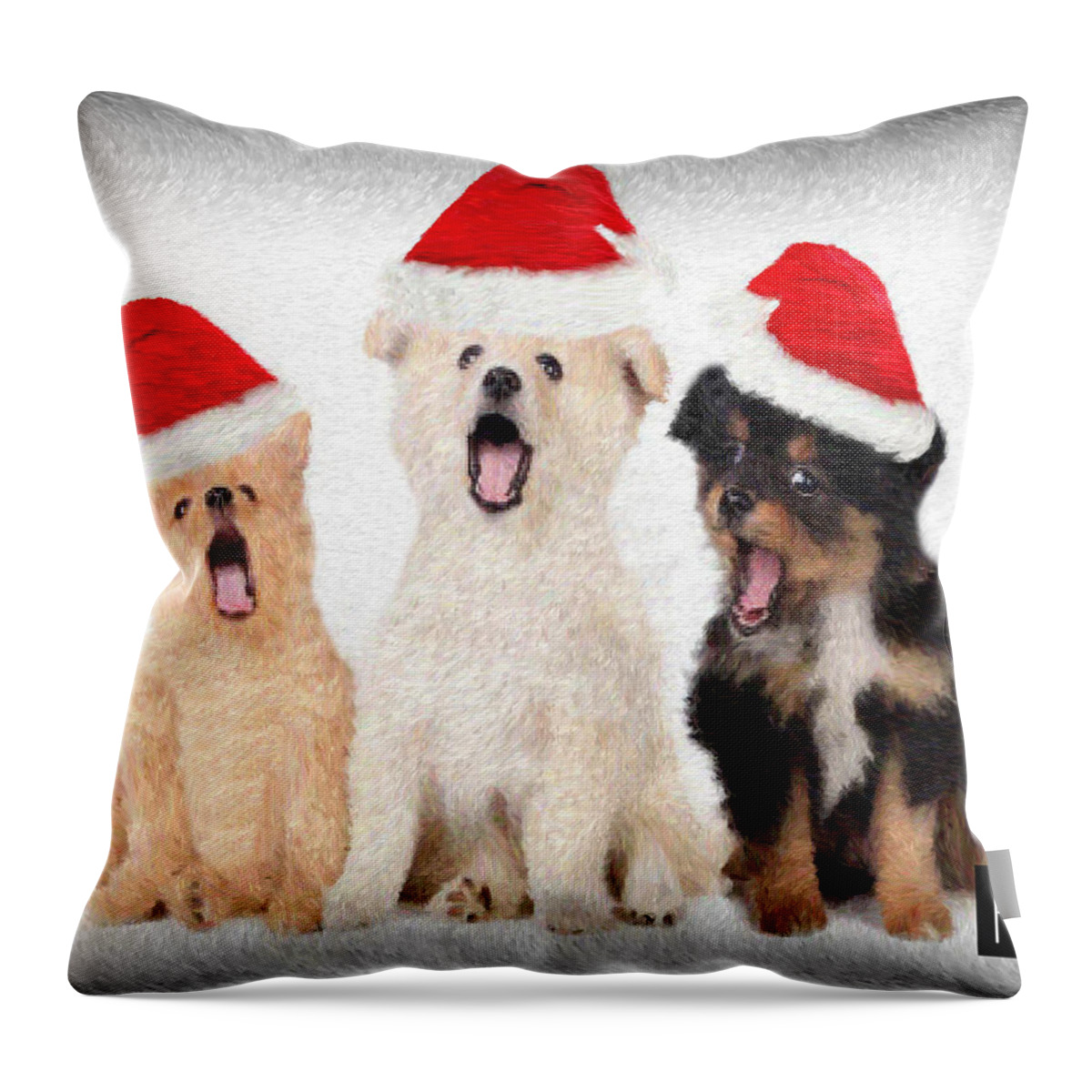 Christmas Throw Pillow featuring the painting Puppy Christmas Choir by Rafael Salazar