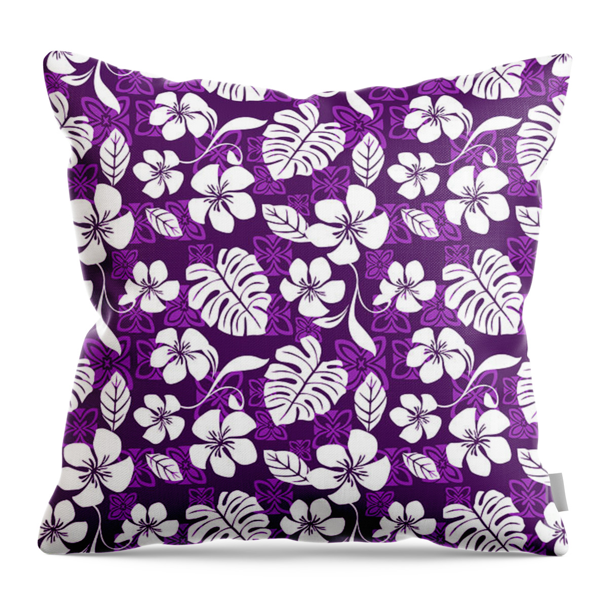 Purple and White Hibiscus Hawaiian Flower Blooms and Tropical Banana Leaves  Pattern Throw Pillow by PIPA Fine Art - Simply Solid - Fine Art America