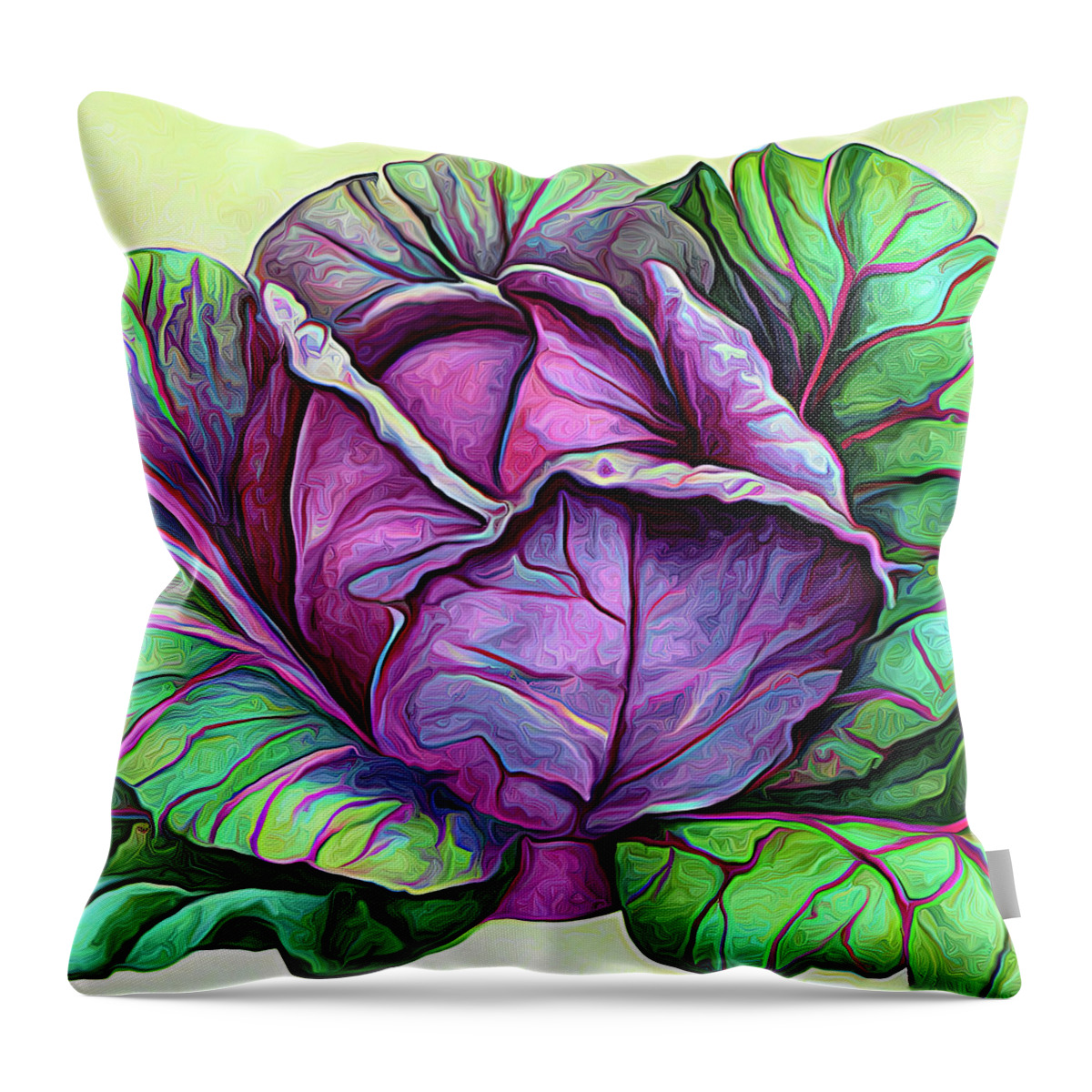 Purple Cabbage Throw Pillow featuring the digital art Purple Cabbage 5a by Cathy Anderson