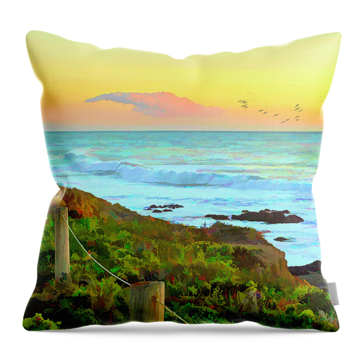 Sunset Throw Pillow featuring the digital art Purple Cloud Sunset Moonstone Beach Watercolor by Floyd Snyder