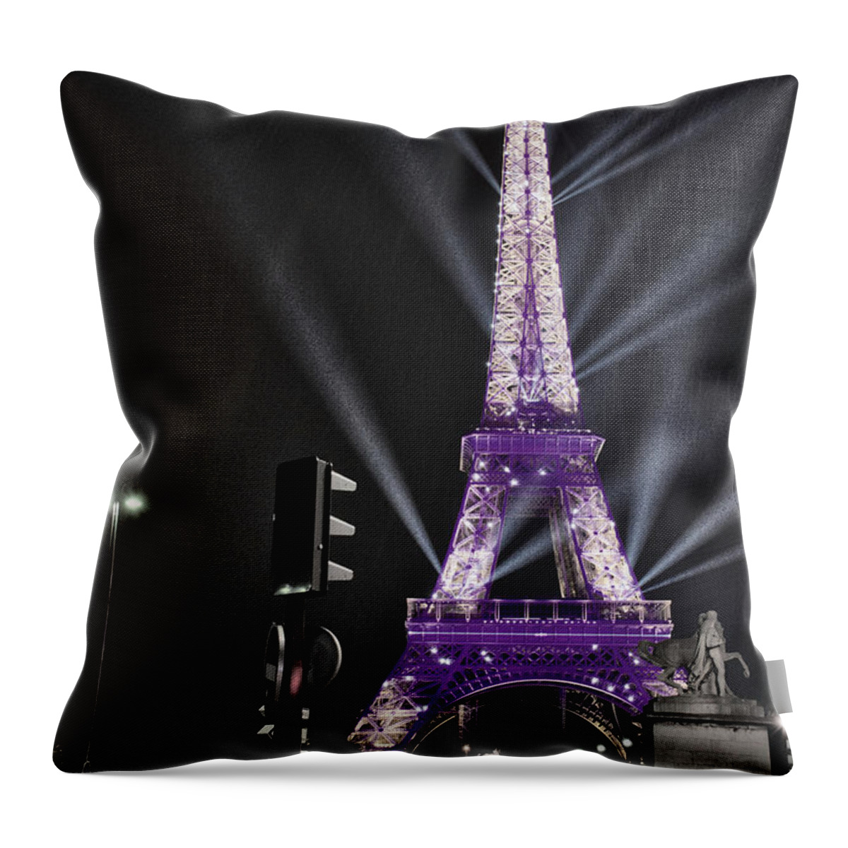 Tower Throw Pillow featuring the photograph Purple Eiffel by Portia Olaughlin