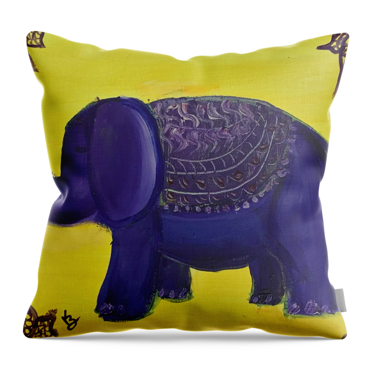 Acrylic Painting Throw Pillow featuring the painting Purple Elephant by Karen Buford