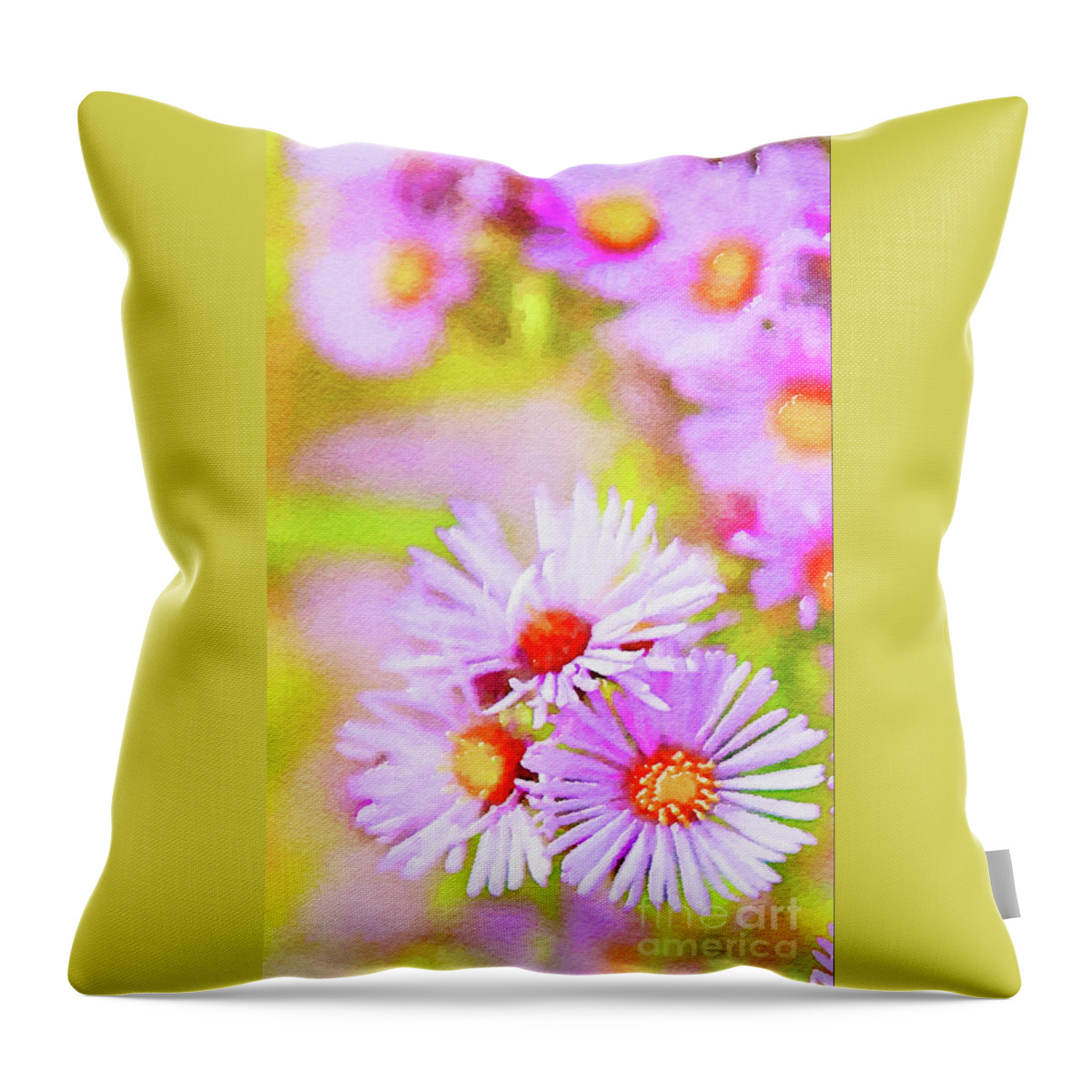 Purple Flowers Throw Pillow featuring the painting Purple Flowers by Cara Frafjord