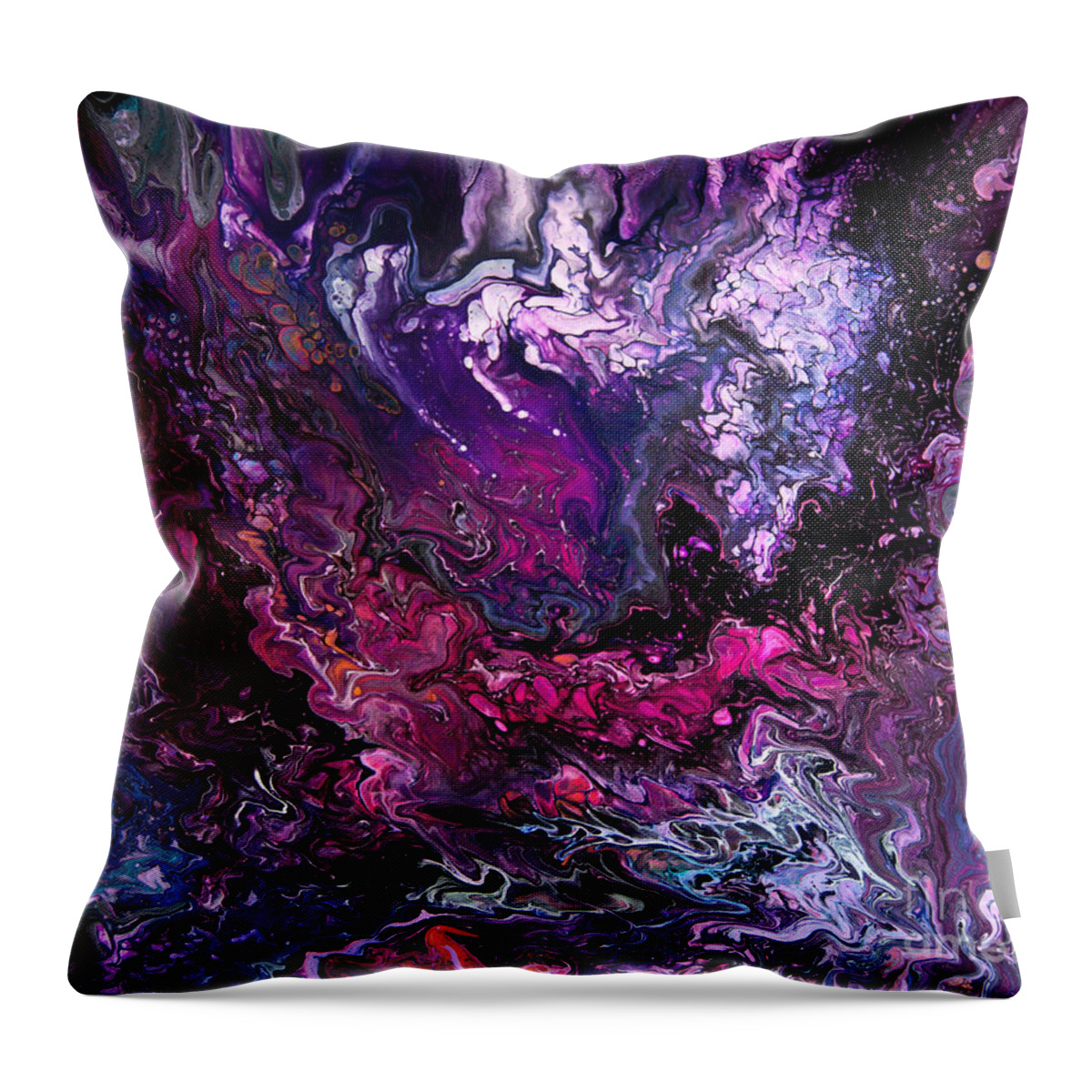 Space Celestial Purple Fantastic Throw Pillow featuring the painting Purple Galaxy View 7668 by Priscilla Batzell Expressionist Art Studio Gallery