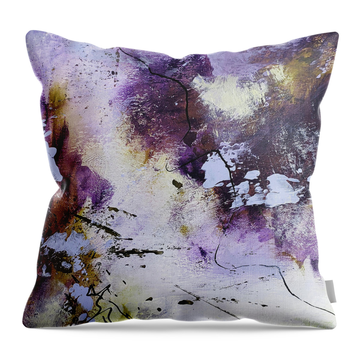 Vanilla Sky Throw Pillow featuring the painting PURPLE HAZE V Abstract Landscape Clouds Purple Lavender White Ochre by Lynnie Lang