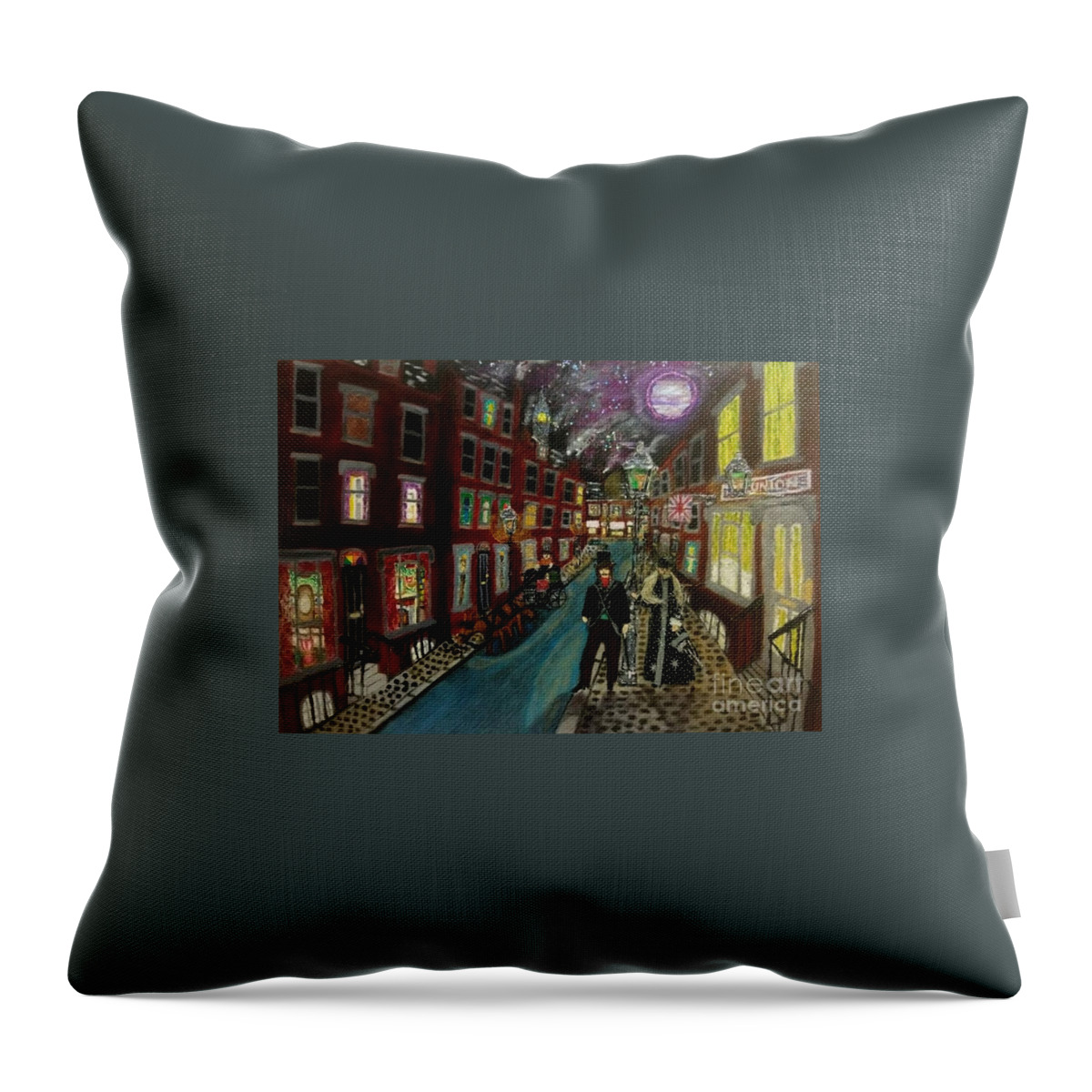London Throw Pillow featuring the mixed media Purple Moon Victoriana by David Westwood