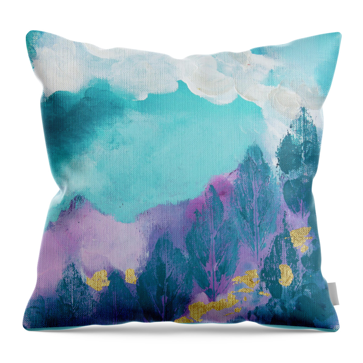  Throw Pillow featuring the painting Purple Mountains by Linh Nguyen-Ng