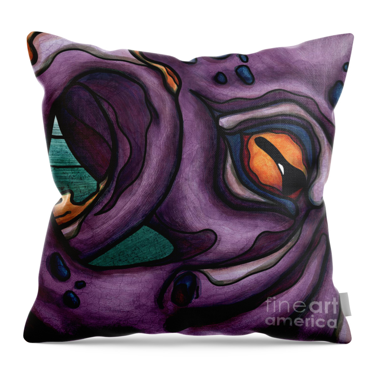 Animals Throw Pillow featuring the painting Purple octopus painting, giant octopus by Nadia CHEVREL