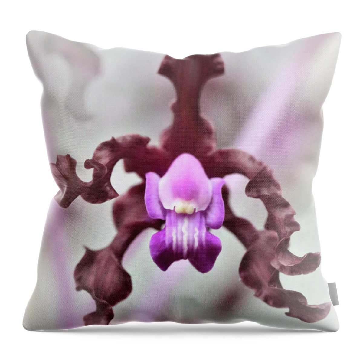 Orchid; Orchids; Purple Orchid; Purple Orchids; Flower; Purple; Purple Flower; Photography; Digital Art; Flowers; Floral; Flora; Digital Art; Photography; Simple; Decorative; Décor; Macro; Close-up Throw Pillow featuring the photograph Purple Orchid Haze by Tina Uihlein