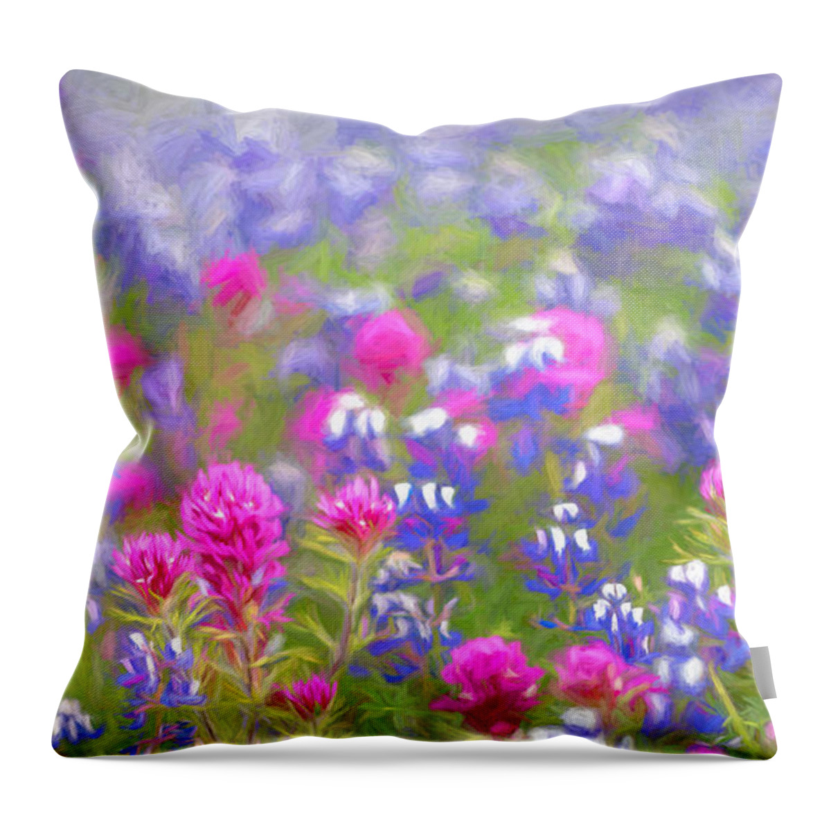 Castilleja Throw Pillow featuring the digital art Purple Owl's Clover and Lupins painterly patterns by Alessandra RC
