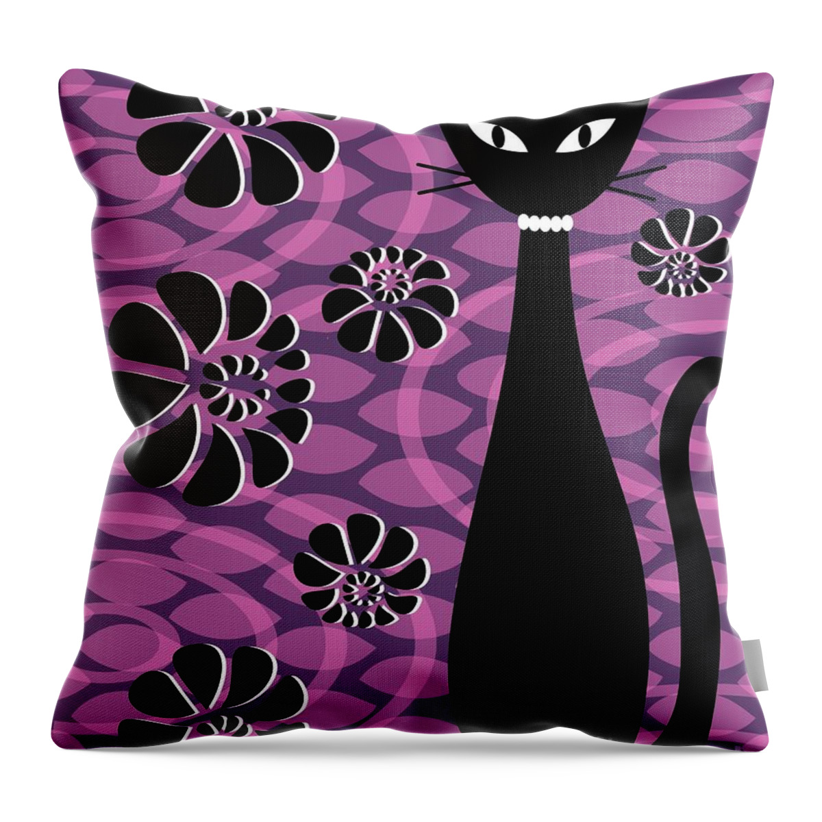Abstract Cat Throw Pillow featuring the digital art Purple Pink Mod Cat 2 by Donna Mibus