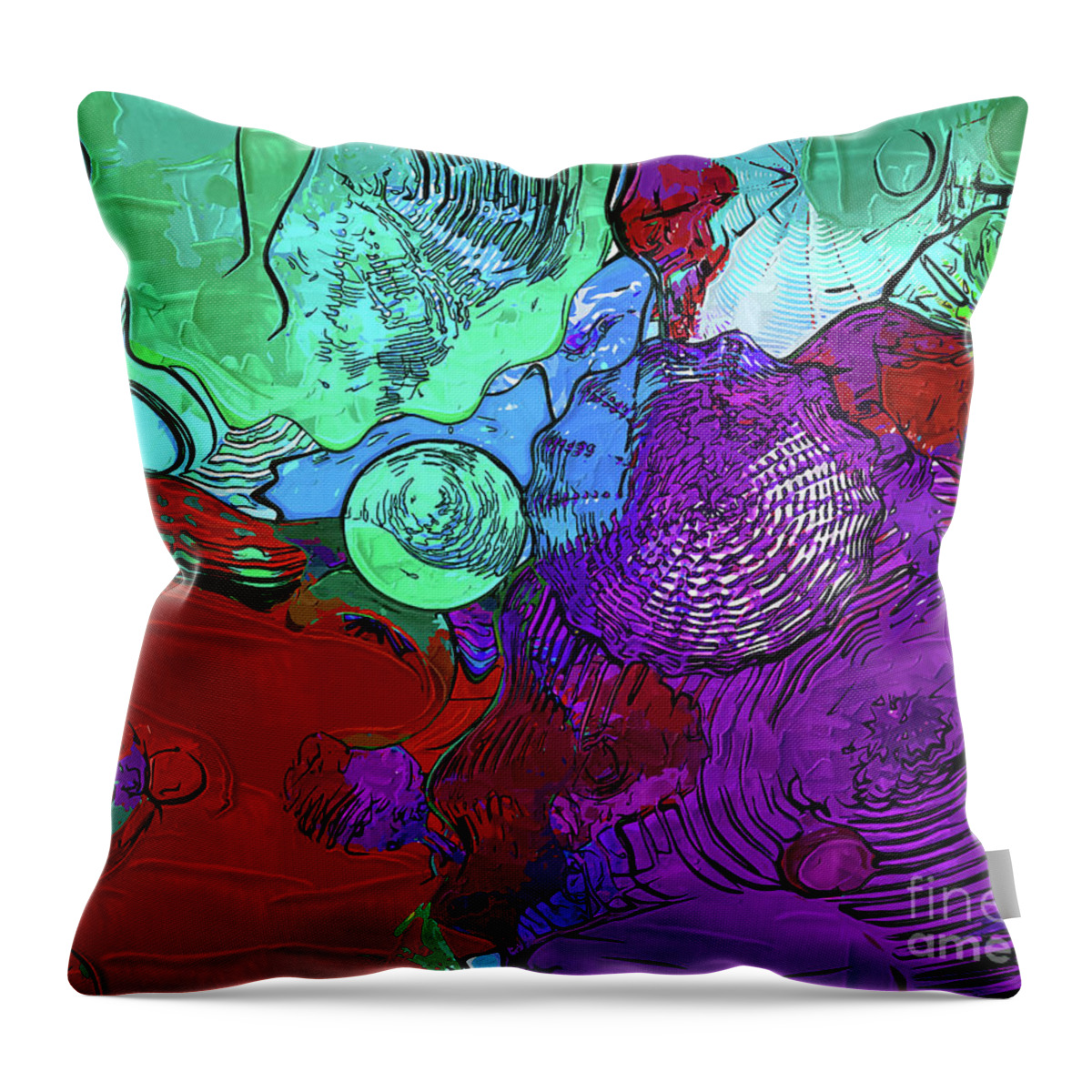 Abstract-art Throw Pillow featuring the digital art Purple Red Floral by Kirt Tisdale