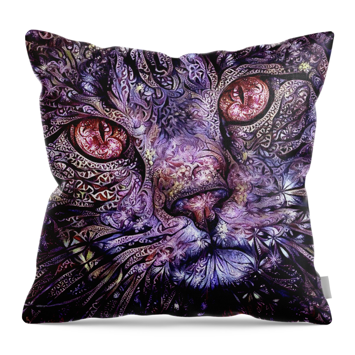 Tabby Cat Throw Pillow featuring the digital art Purple Tabby Cat by Peggy Collins