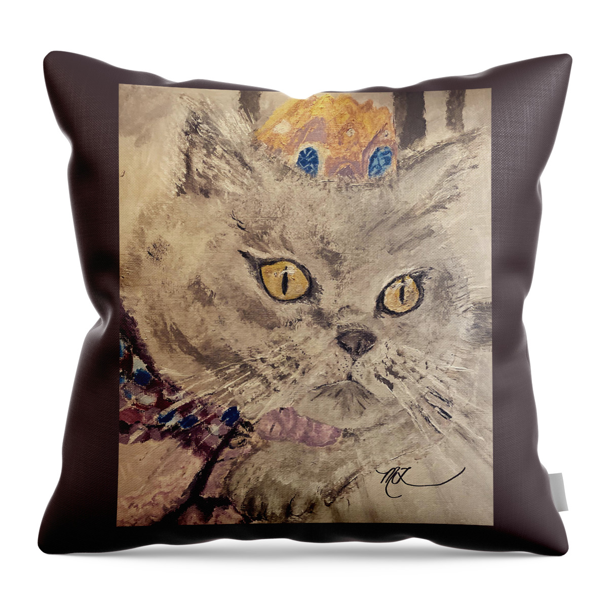 Cat Throw Pillow featuring the painting Grey Kitty by Melody Fowler