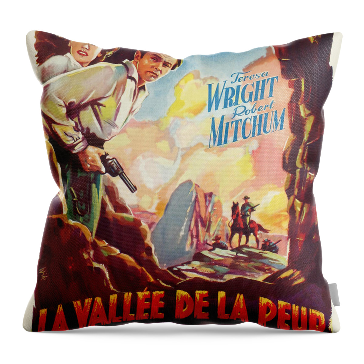 Synopsis Throw Pillow featuring the mixed media ''Pursued'', 1947 - art by Wik by Movie World Posters