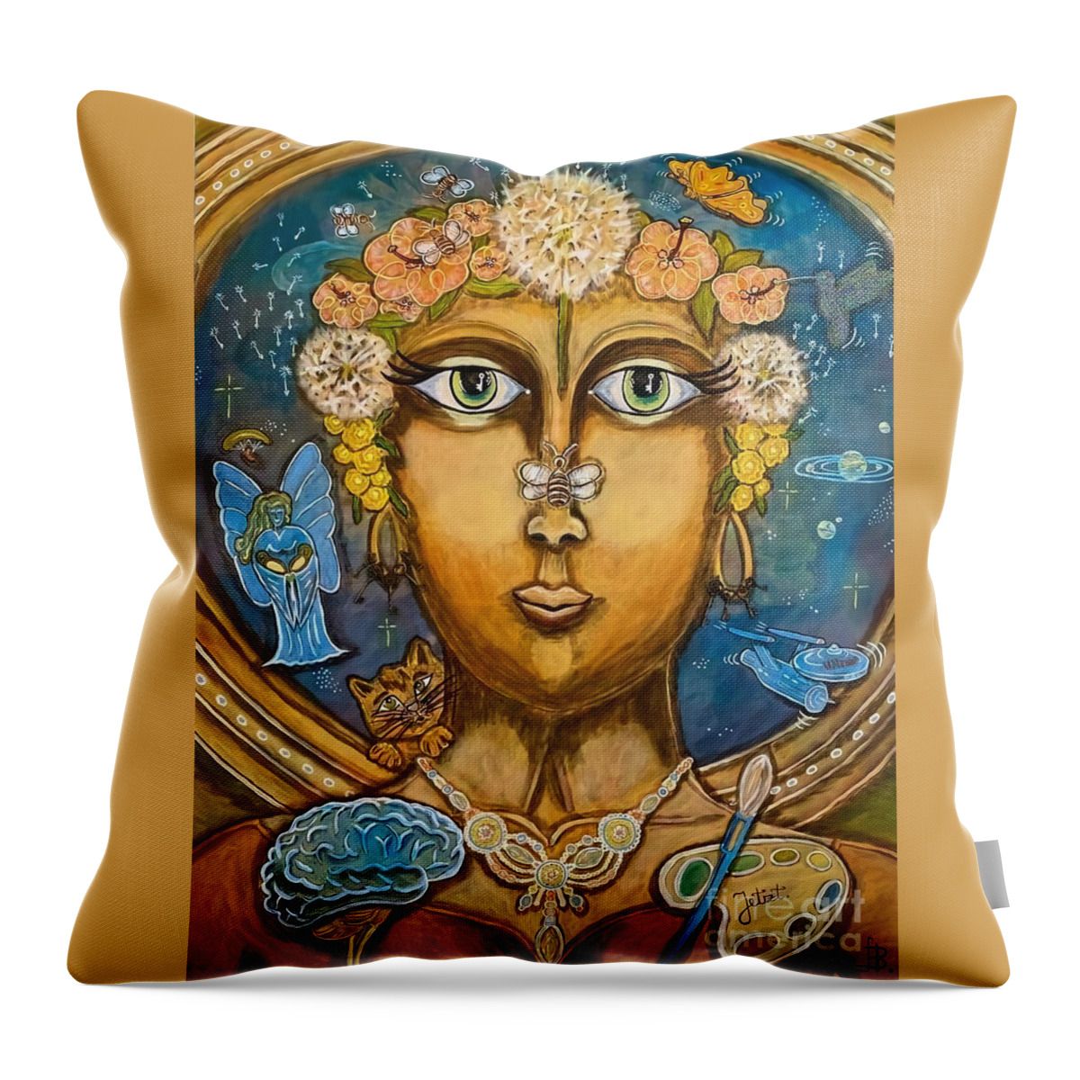 Archetypal Portrait Throw Pillow featuring the mixed media Pusteblume Dandelion by Sylvia Becker-Hill