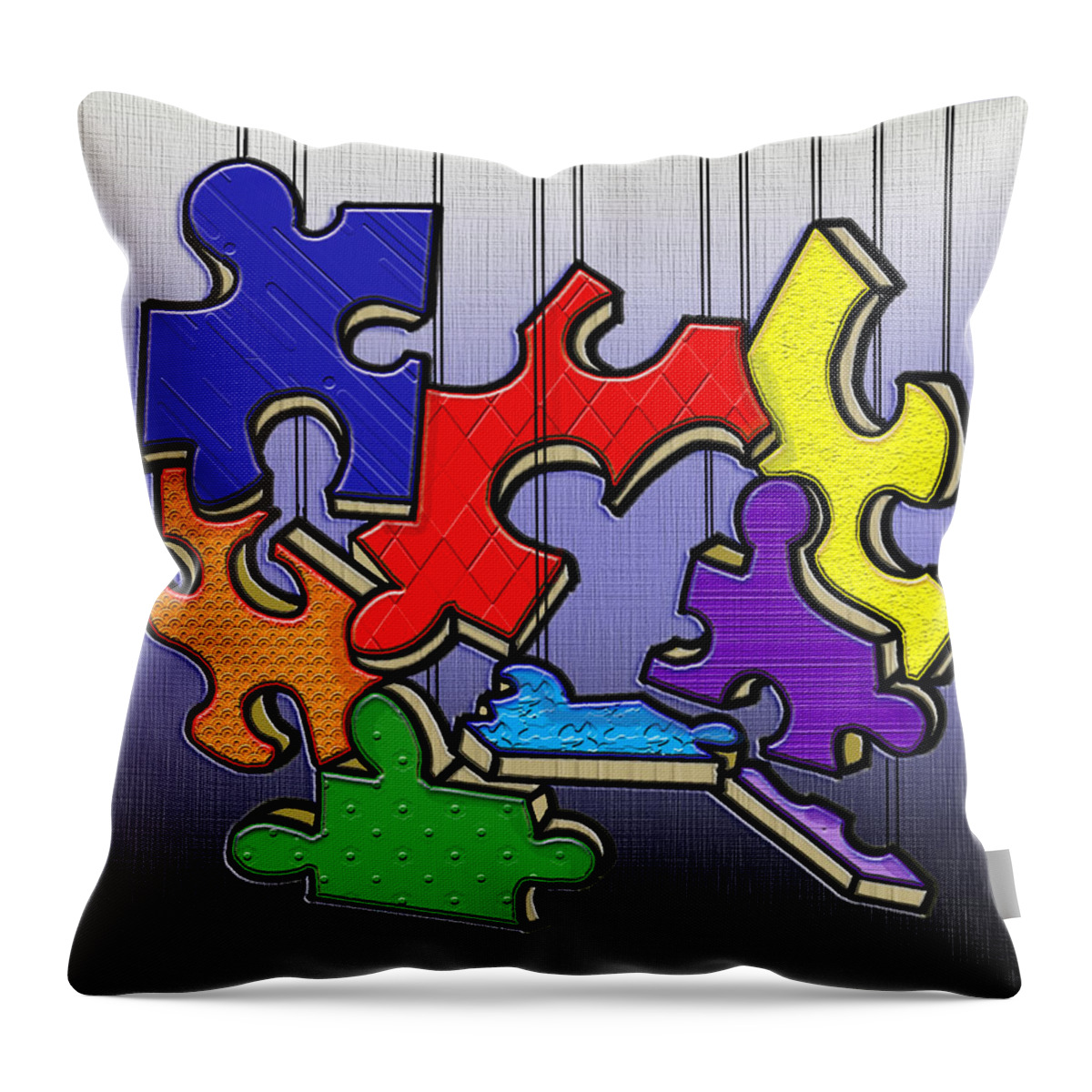 Bedroom Throw Pillow featuring the digital art Puzzle Pieces Hanging by Kelly Mills