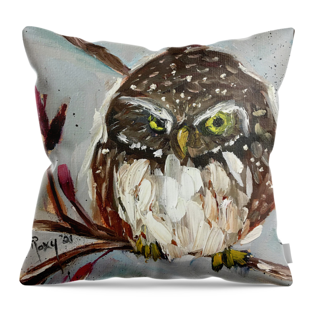 Owl Throw Pillow featuring the painting Pygmy Owl by Roxy Rich