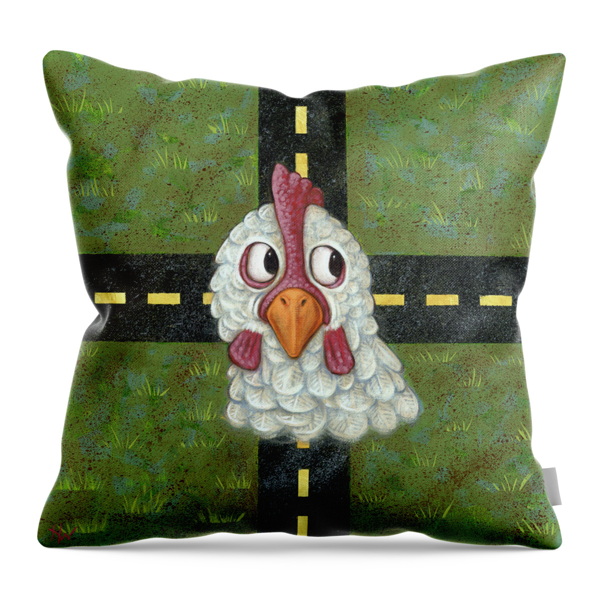 Chicken Throw Pillow featuring the painting Quandary by Holly Wood