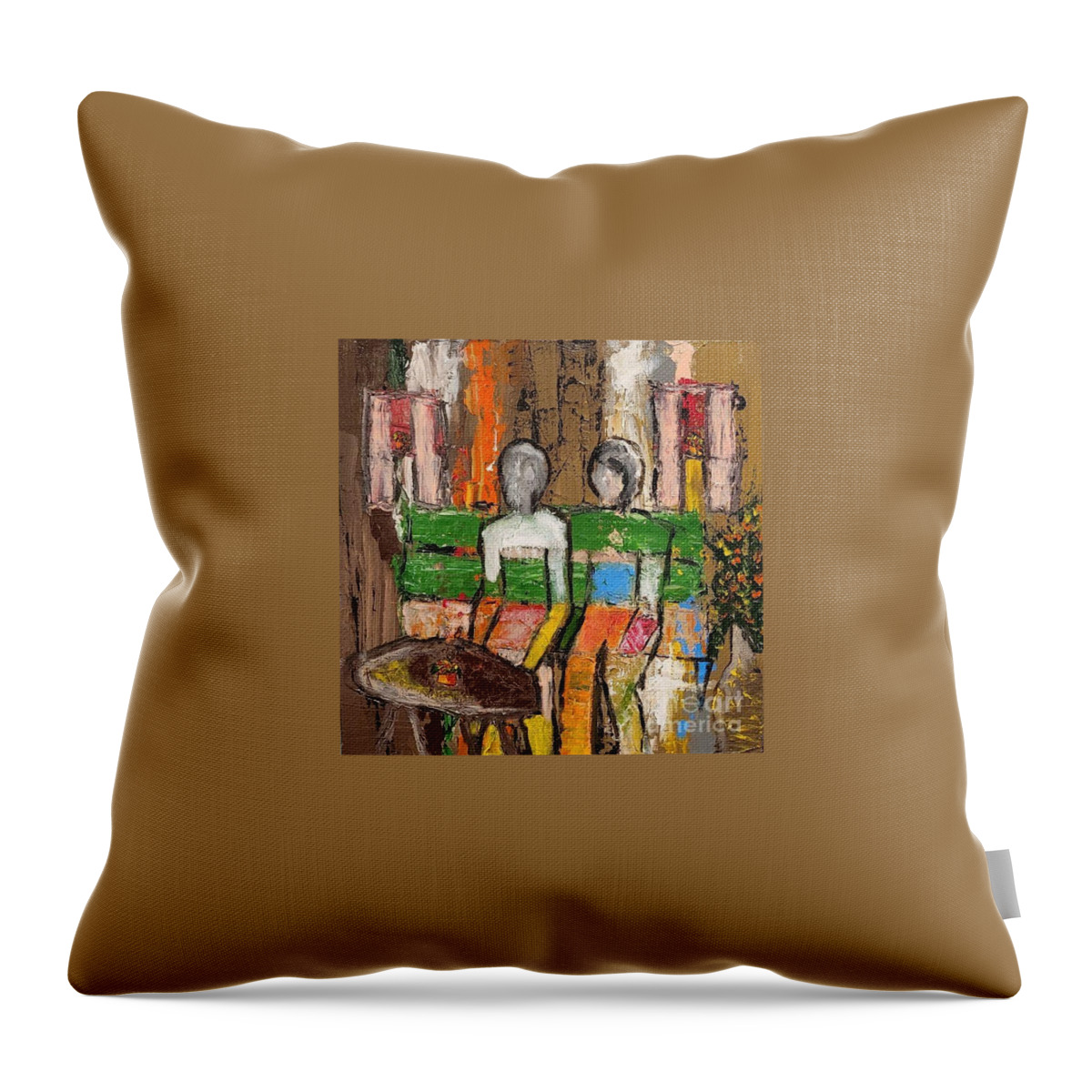  Throw Pillow featuring the painting The Quarantine Couple on the Couch by Mark SanSouci