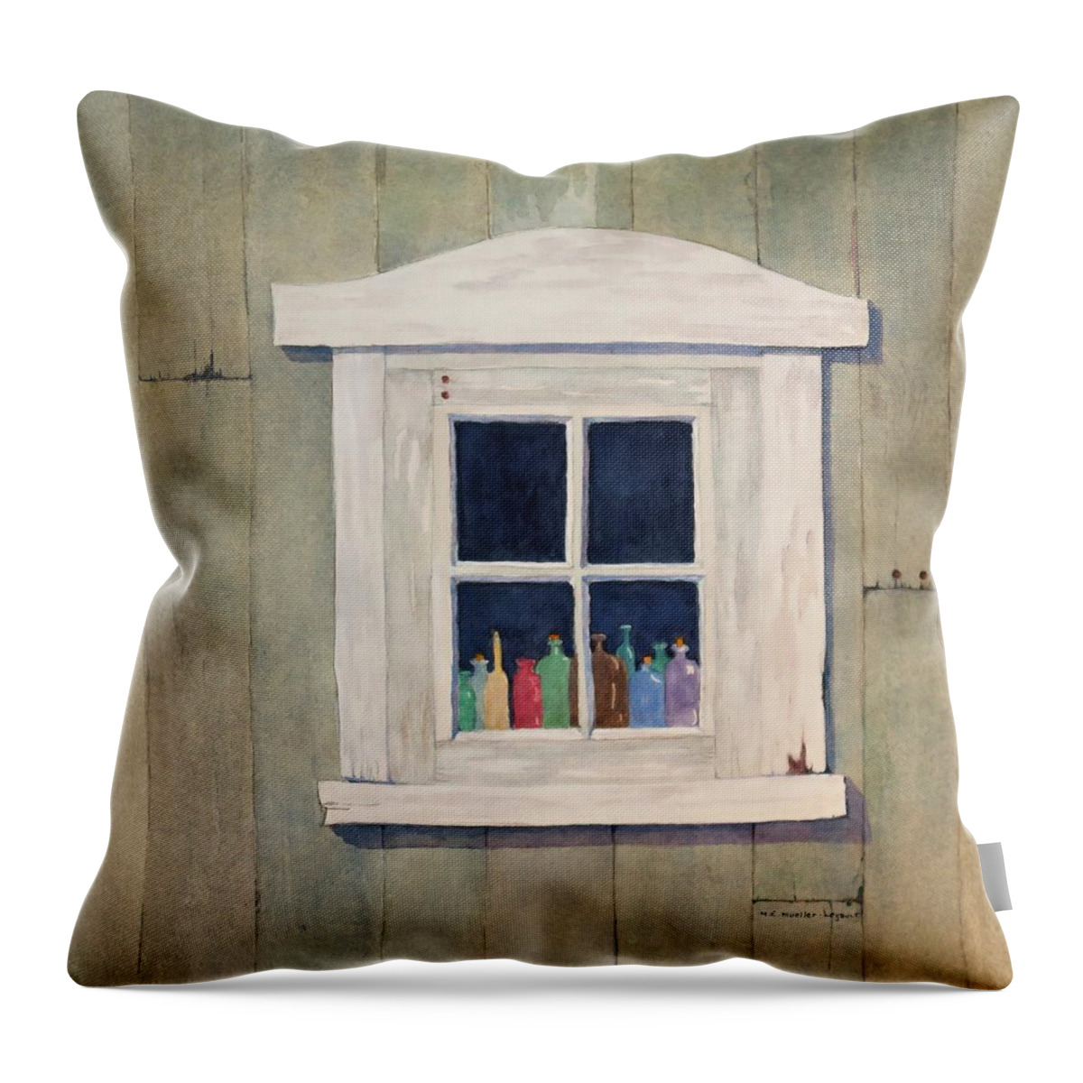 Farm Window Throw Pillow featuring the painting Quebec Charm Yet Again by Mary Ellen Mueller Legault