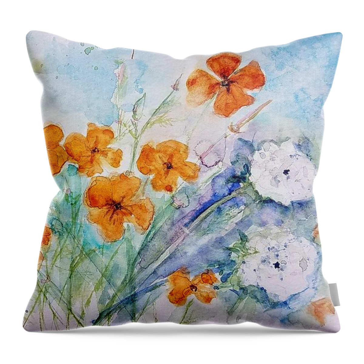 Queen Anne's Lace And Poppies Throw Pillow featuring the painting Queen Anne's Lace by Anna Jacke