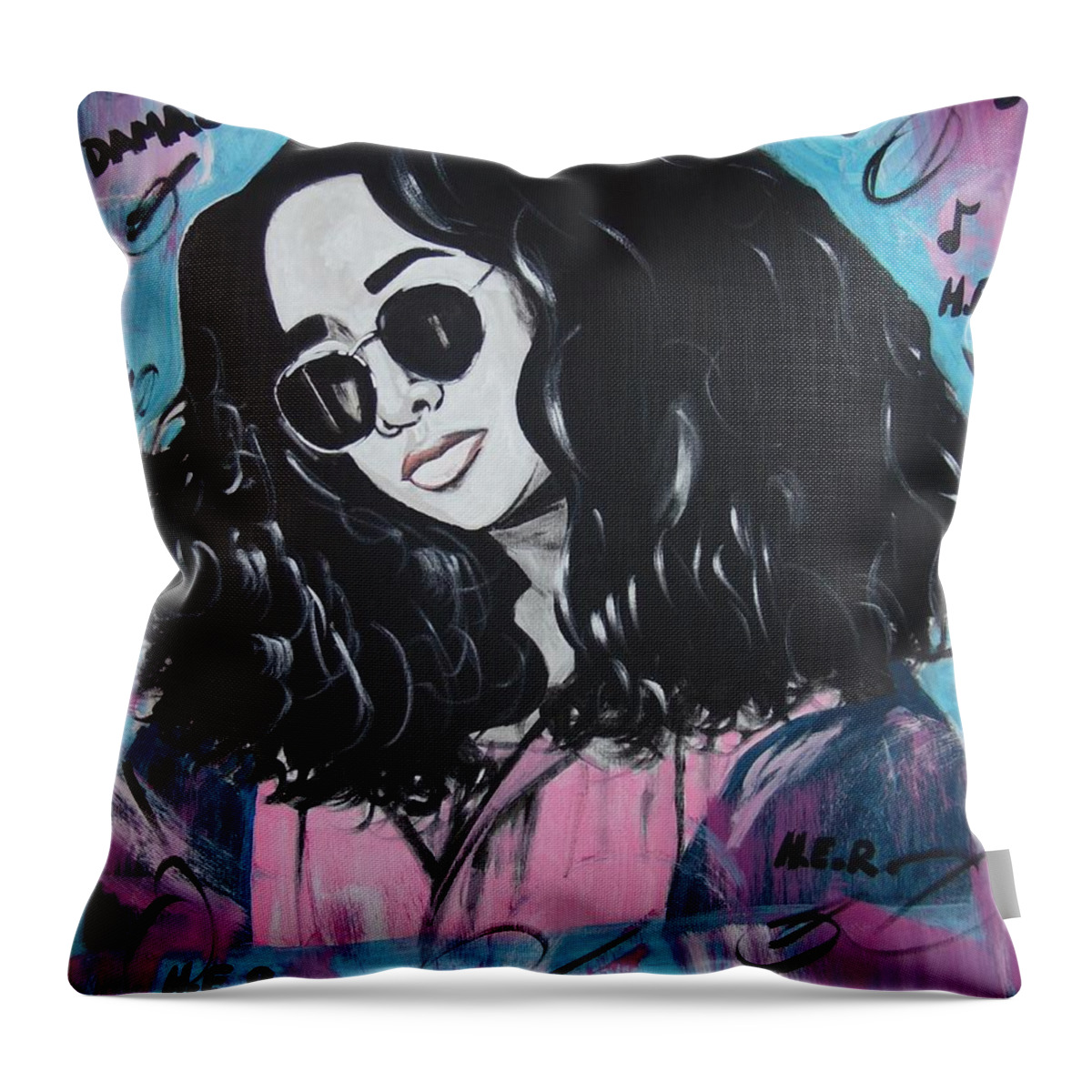 H.e.r Music Throw Pillow featuring the painting Queen HER by Antonio Moore