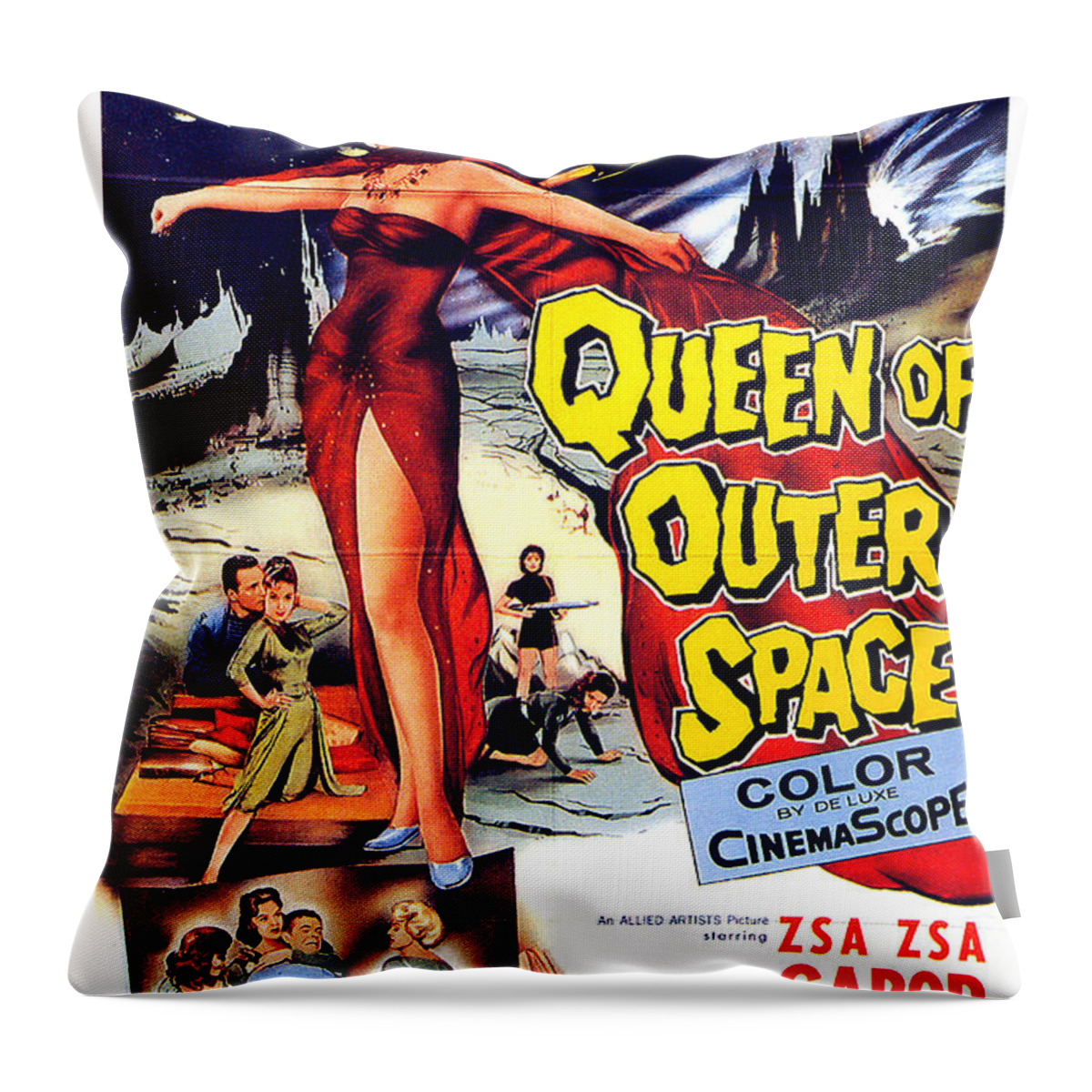 Zsa Throw Pillow featuring the mixed media ''Queen of Outer Space'' movie poster 1958 by Movie World Posters