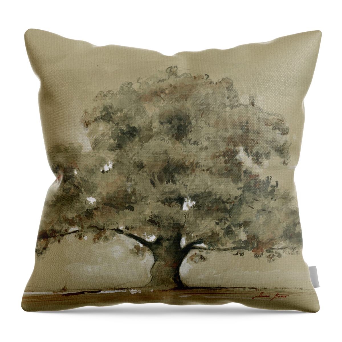 Quercus Robur Art Throw Pillow featuring the painting Quercus robur drawing by Juan Bosco