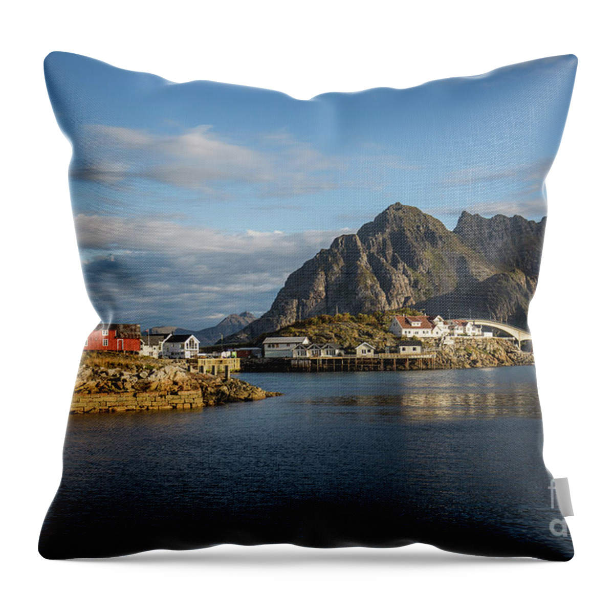 Henningsvaer Throw Pillow featuring the photograph Quiet Morning by Eva Lechner