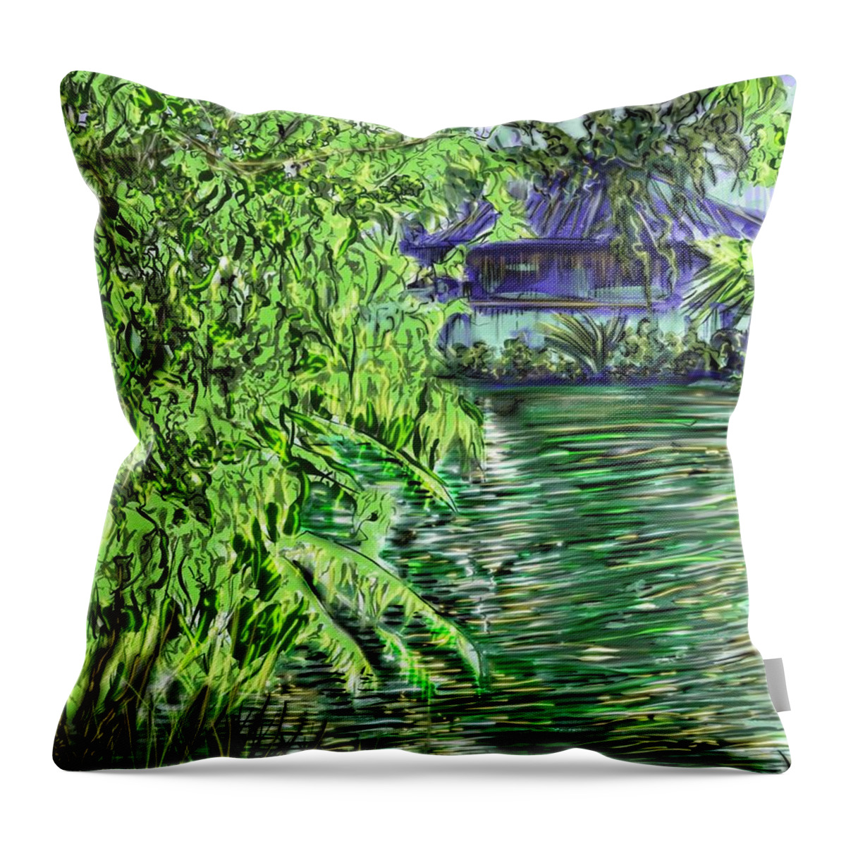 Lake Throw Pillow featuring the digital art Quiet Reflection, Elmendorf Lake by Angela Weddle
