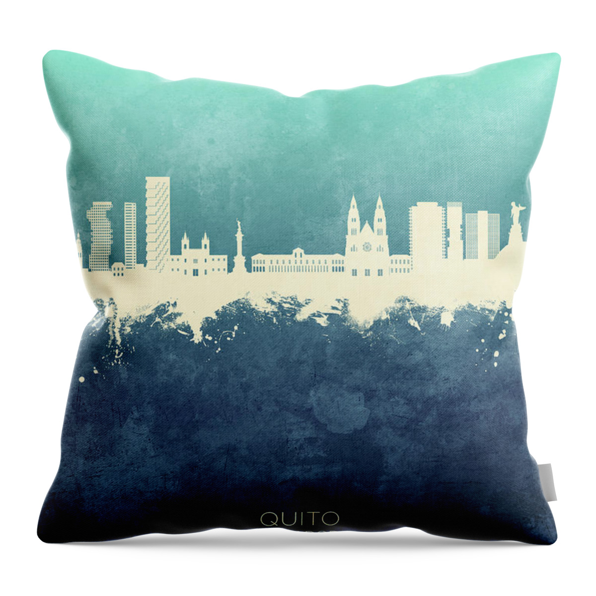 Quito Throw Pillow featuring the digital art Quito Ecuador Skyline #55 by Michael Tompsett