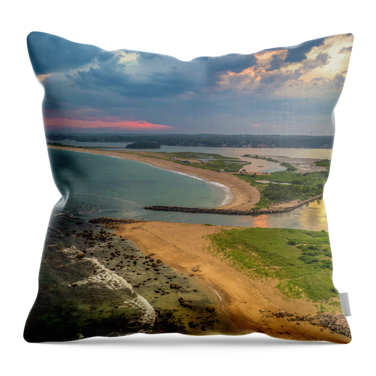 Charlestown Throw Pillow featuring the photograph Quonochontaug Breachway  by Veterans Aerial Media LLC