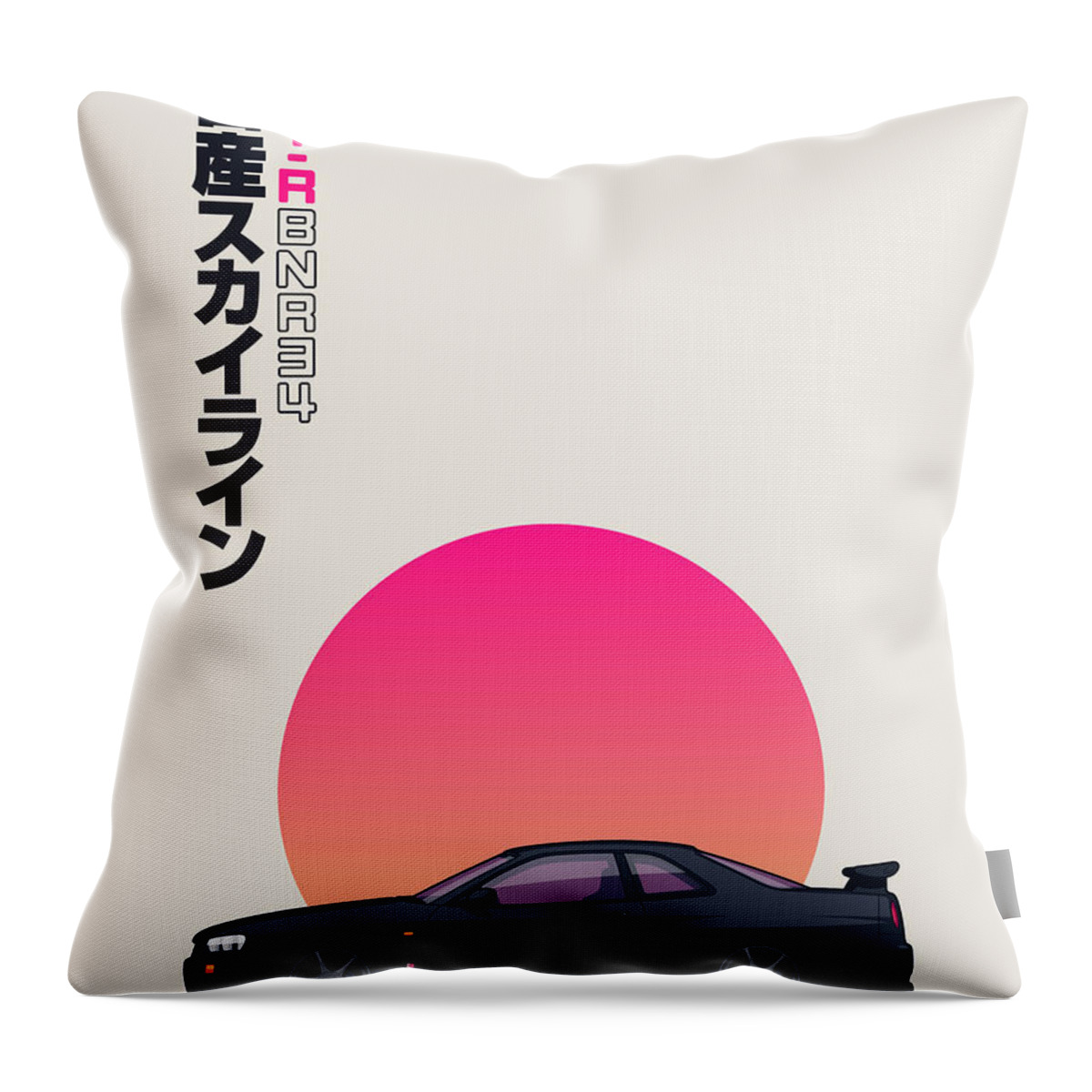 Gtr Throw Pillow featuring the digital art R34 GT-R Side Portrait Black by Organic Synthesis