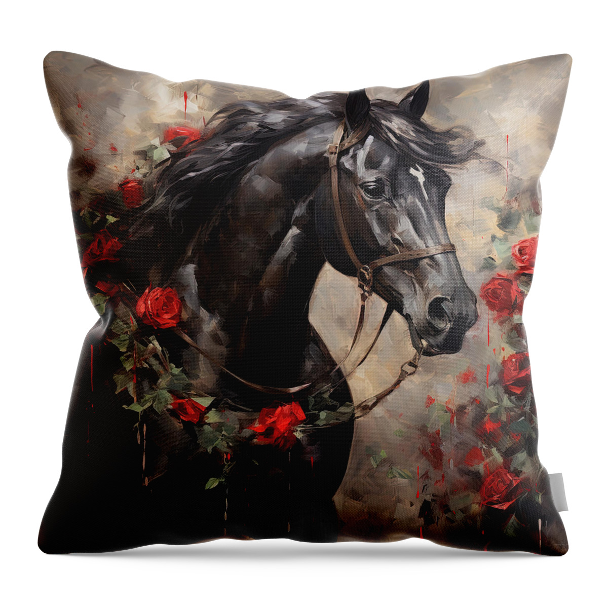 Horse With Roses Throw Pillow featuring the painting Race Day Glory by Lourry Legarde
